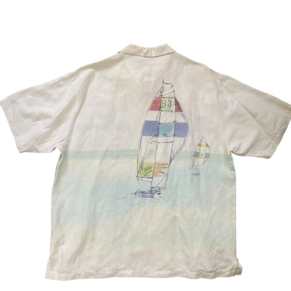 Tommy Bahama Shirt Mens  White Linen Silk Collectors Edition Sailboat Art - Picture 3 of 11